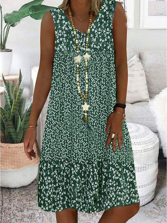 Damen luftiges Freizeitkleid mit verspieltem Blumenmuster und fließender Silhouette EB
