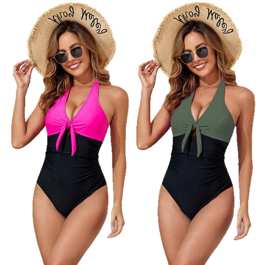 Damen Eleganter Einteiler Badeanzug mit verspieltem Knoten EB