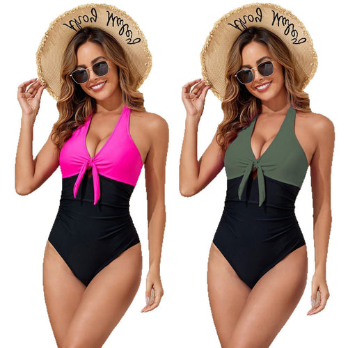 Damen Eleganter Einteiler Badeanzug mit verspieltem Knoten EB