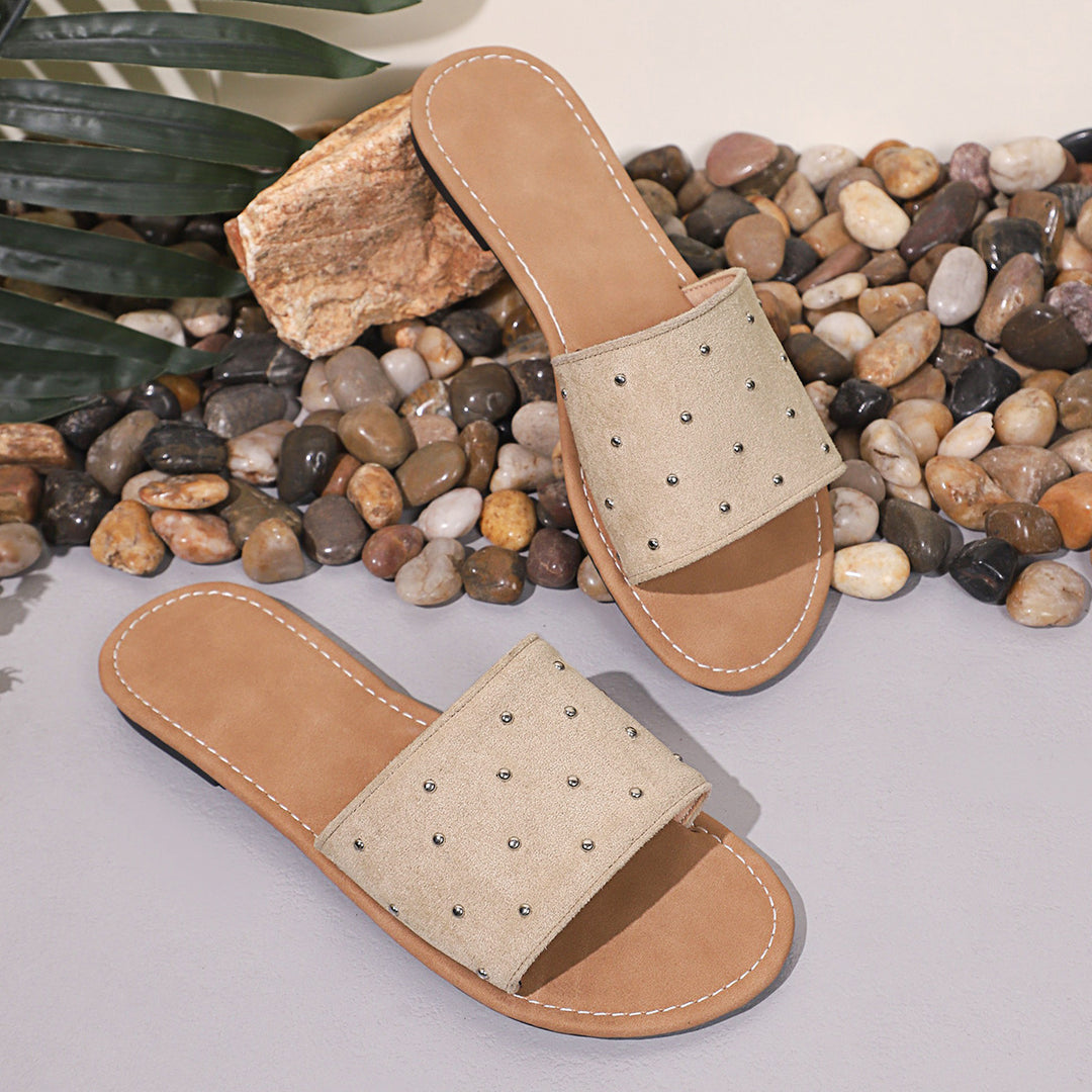 Damen modische Slides mit eleganten Metallakzenten EB