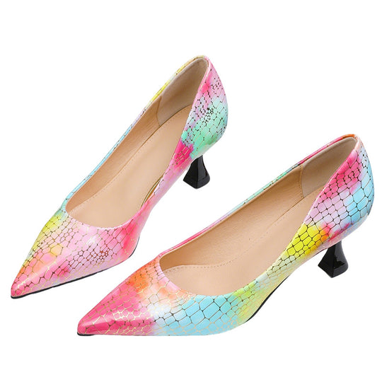 Damen spitze High Heels mit buntem Schlangen-Design EB
