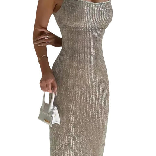 Damen Glamouröses Paillettenkleid mit Spaghetti-Trägern und figurbetonter Silhouette EB