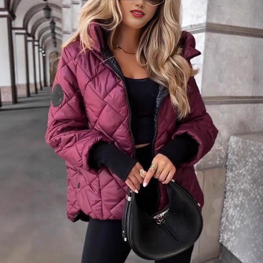 Damen nan gesteppte Kapuzen-Winterjacke mit wattierter Thermofüllung, durchgehendem Reißverschluss und elastischen Bündchen EB