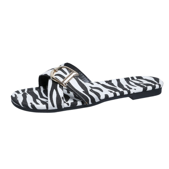 Damen Zehentrenner-Sandalen mit modischem Zebramuster und schickem Schnallen-Detail EB