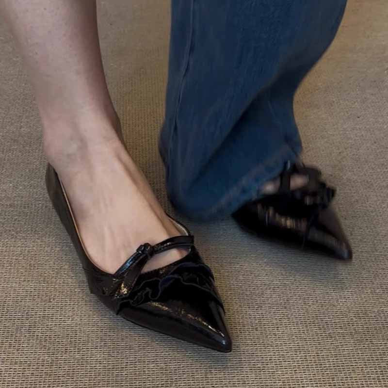 Damen spitze Ballerinas mit dekorativem Schleifendetail EB