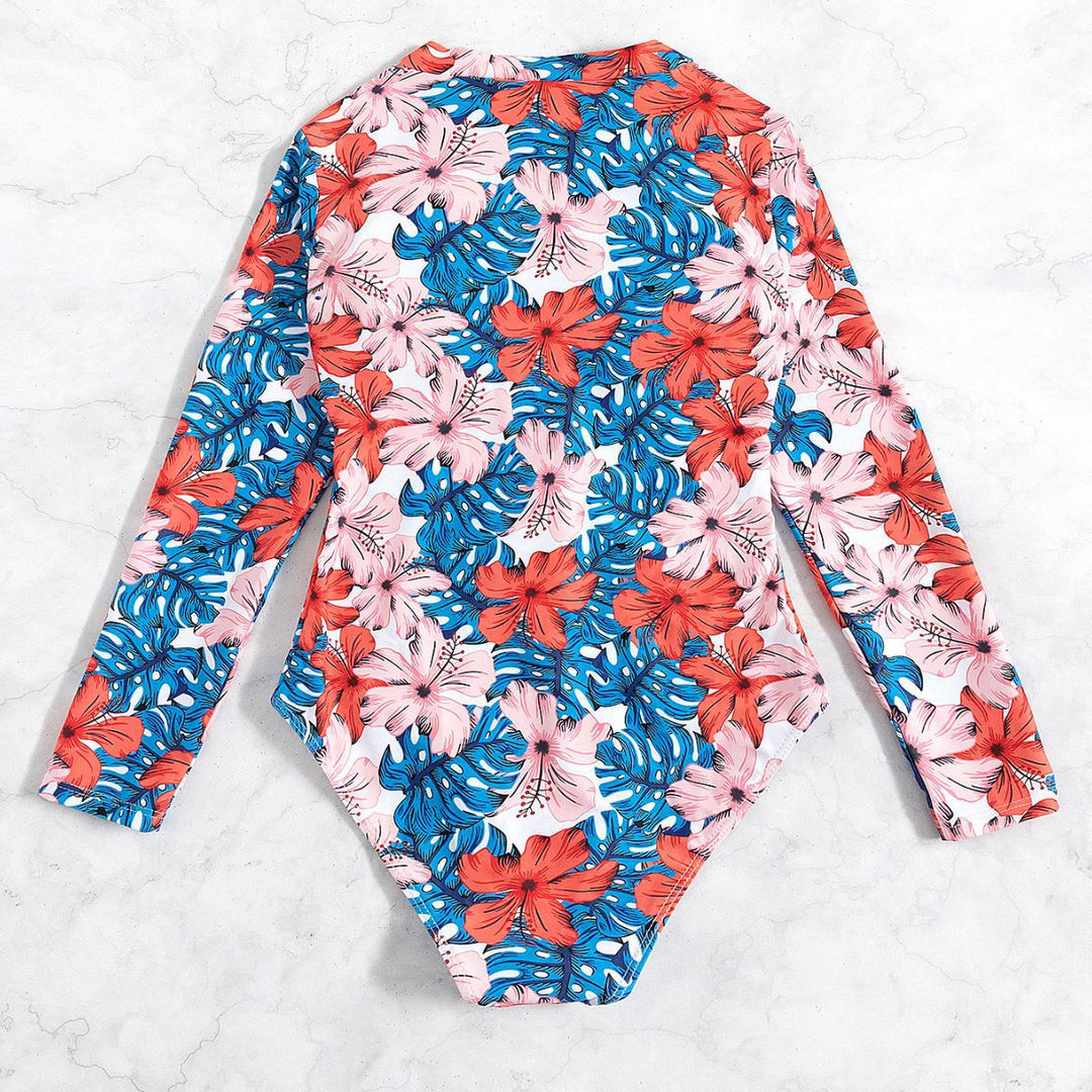 Damen Langärmliger Schwimmanzug mit floralem Muster EB
