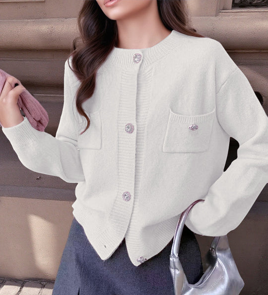 Damen Strickjacke mit dekorativen Taschen und edlen Knöpfen EB