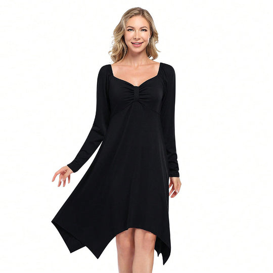 Damen asymmetrisches Longsleeve-Kleid mit gerafftem Bustier, Empire‑Naht und Zipfelsaum Eichborn Berlin
