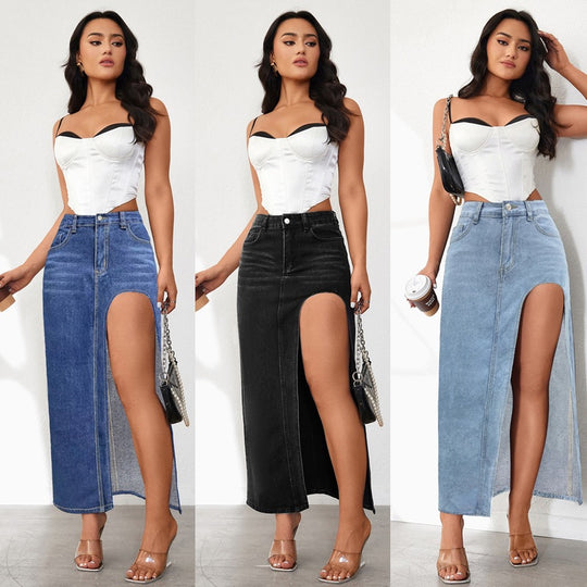 Damen Jeansrock mit hohem Schlitz und lässigem Schnitt EB