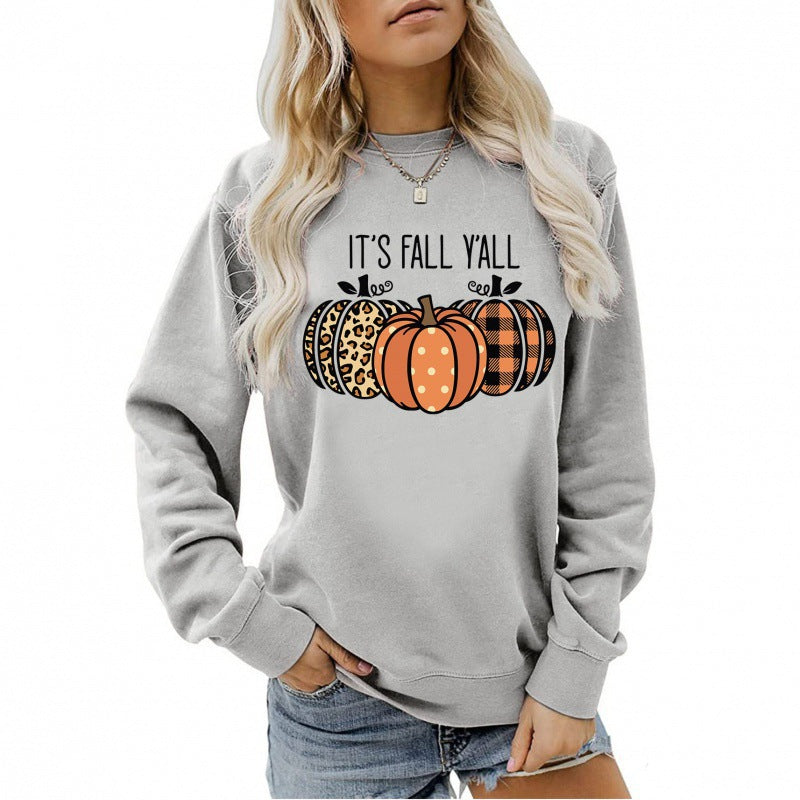 Damen nan lässiges Herbst Sweatshirt mit Kürbismotiv und Rundhalsausschnitt EB