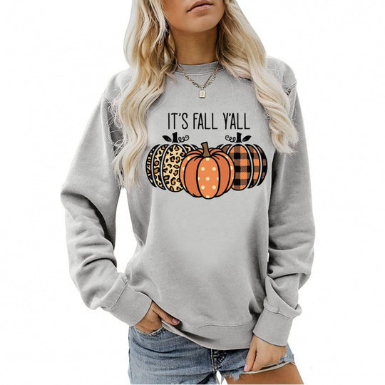 Damen nan lässiges Herbst Sweatshirt mit Kürbismotiv und Rundhalsausschnitt EB
