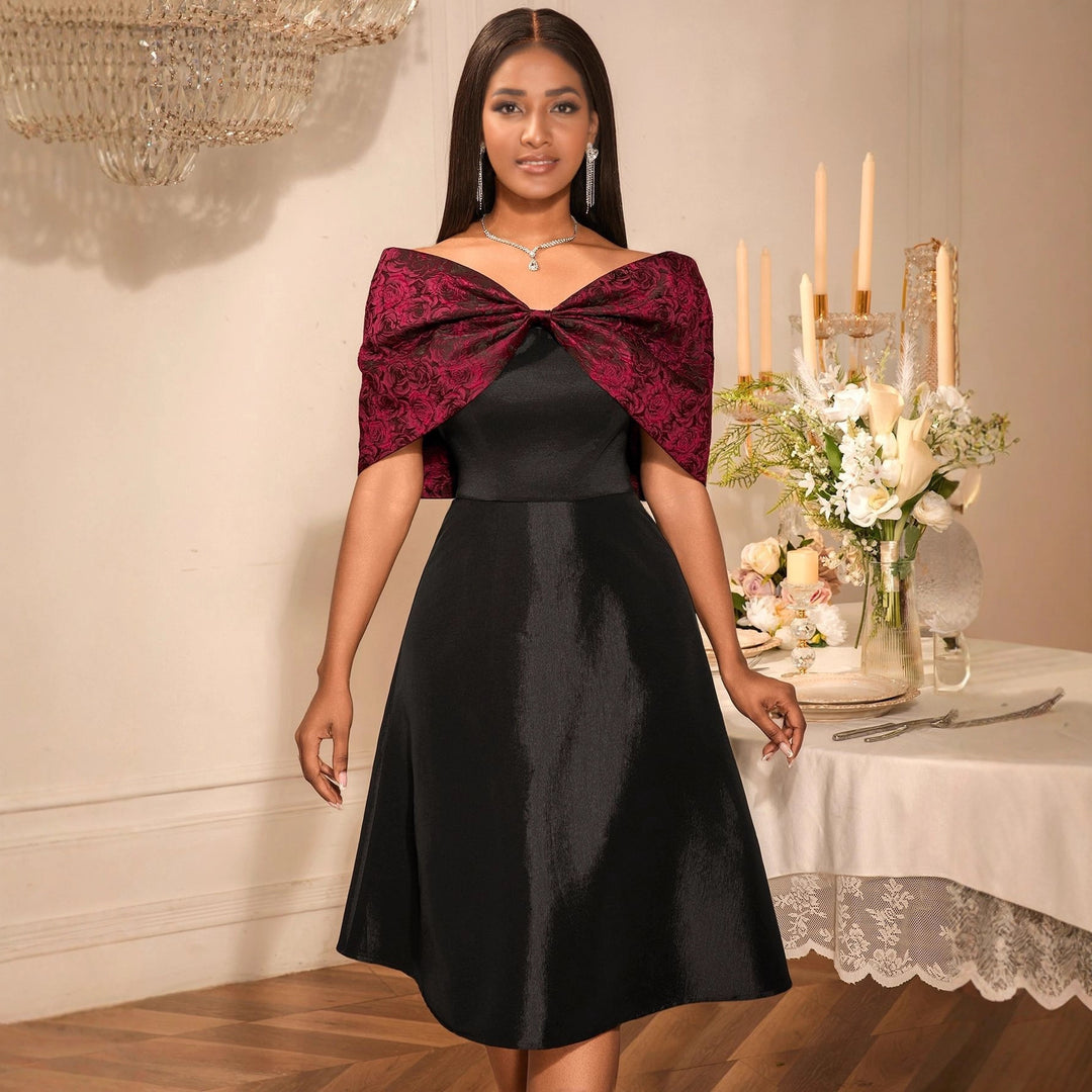 Damen elegantes Cocktailkleid mit modischem Schulterdesign EB