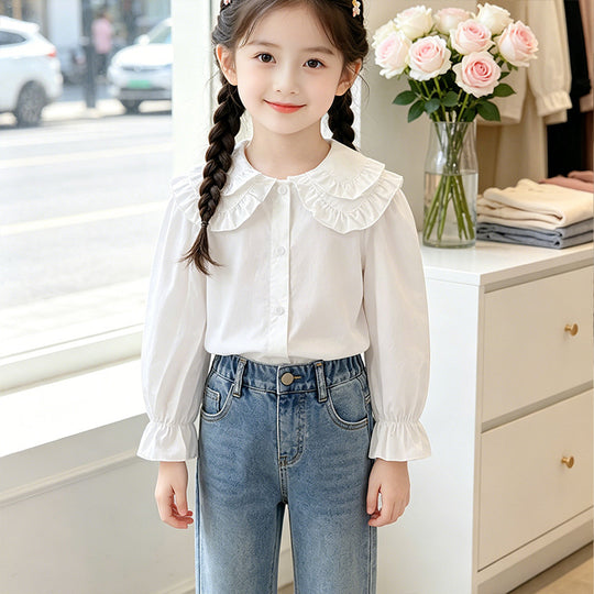 Mädchen elegante Bluse mit Rüschendetails EB