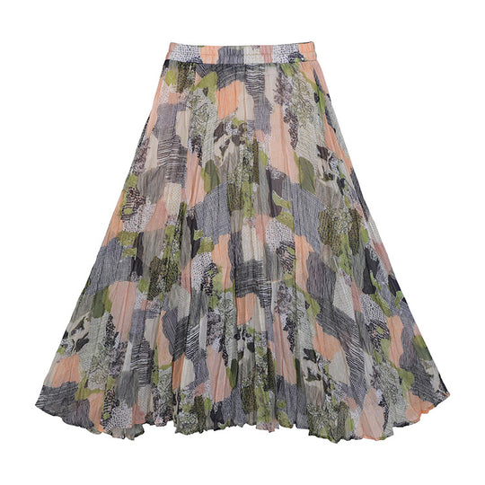 Damen  fein gefalteter Midirock mit Vintage Blumenprint und elastischem Taillenbund EB