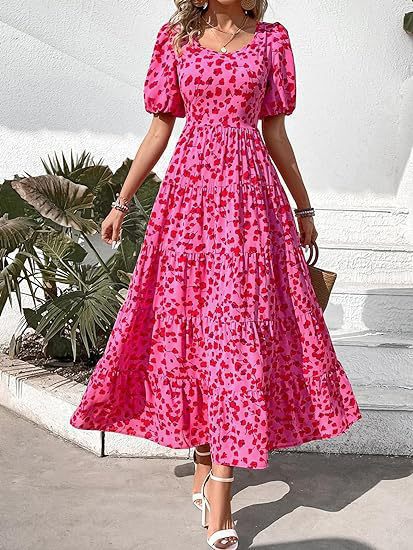 Damen Maxi-Kleid mit floralem Design und voluminösem Rock EB
