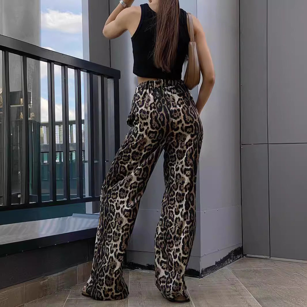 Damen Leoprint Palazzo-Hose EB