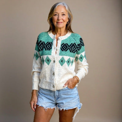 Damen nan kuscheliger Strickcardigan mit Zierholzknöpfen und Rundhalsausschnitt EB