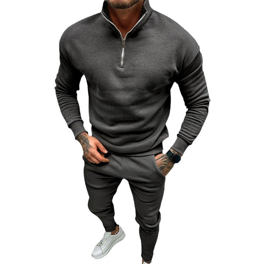 Herren nan athletisches Lounge-Set aus French Terry mit Halbzip-Stehkragen und konischer Jogginghose EB