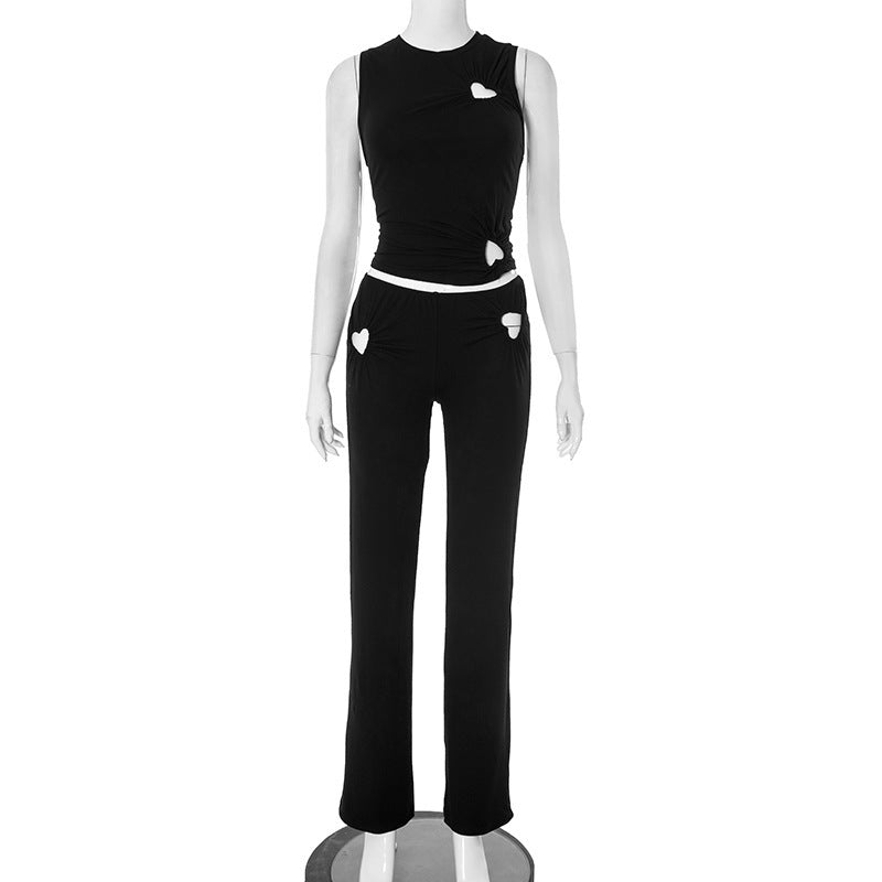Damen modisches Zweiteiler-Set mit herzförmigen Details und elastischem Material EB