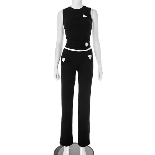 Damen modisches Zweiteiler-Set mit herzförmigen Details und elastischem Material EB