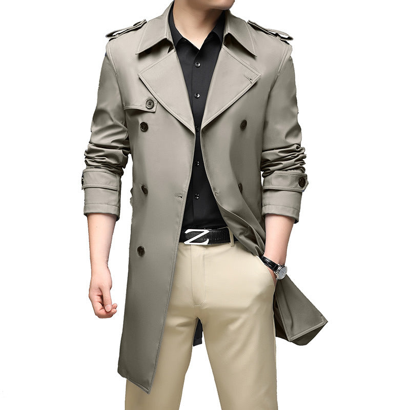 Herren Moderner Slim-Fit Trenchcoat mit Epauletten und doppelreihiger Knopfleiste EB