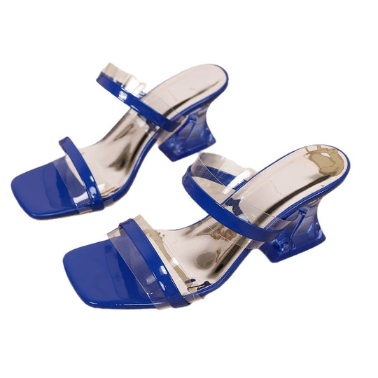 Damen moderne Sandalen mit transparentem Design und mittelschichtigem Blockabsatz EB