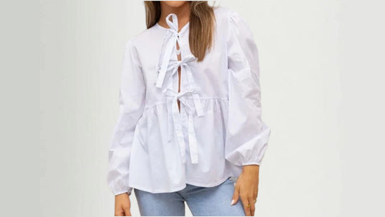 Damen Bluse mit Volantärmeln und Schleifenband EB