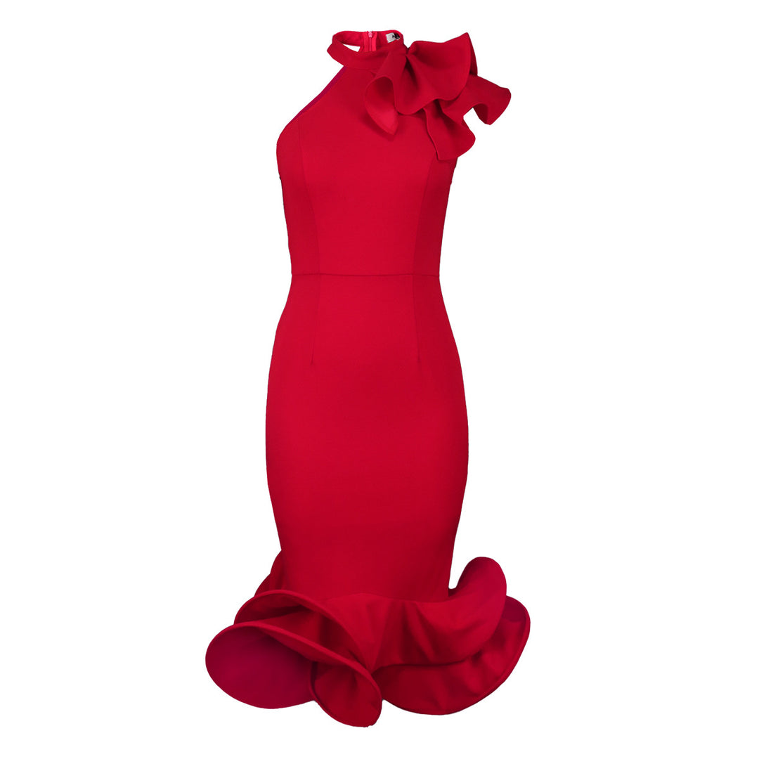 Damen Elegantes Abendkleid mit asymmetrischem Design und voluminösem Rüschenakzent EB