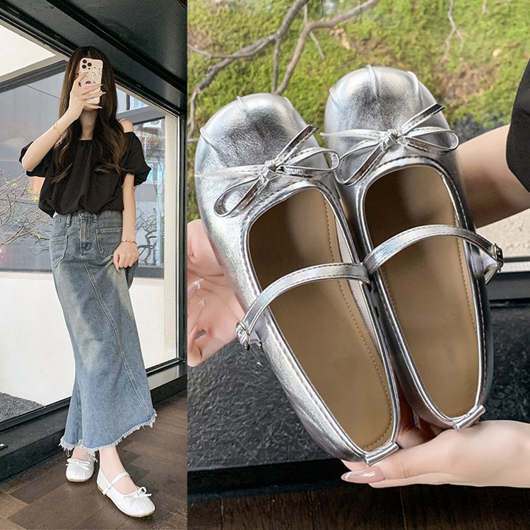 Damen elegante Ballerinas mit Schleifenakzent und verstellbarem Riemen EB