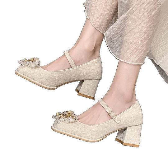 Damen Mary Jane Pumps mit funkelnden Perlen-Applikationen EB