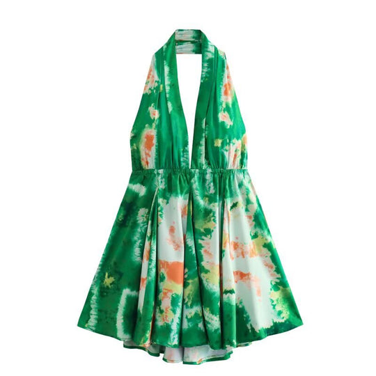 Damen Halterneck Kleid mit fließendem Rock EB