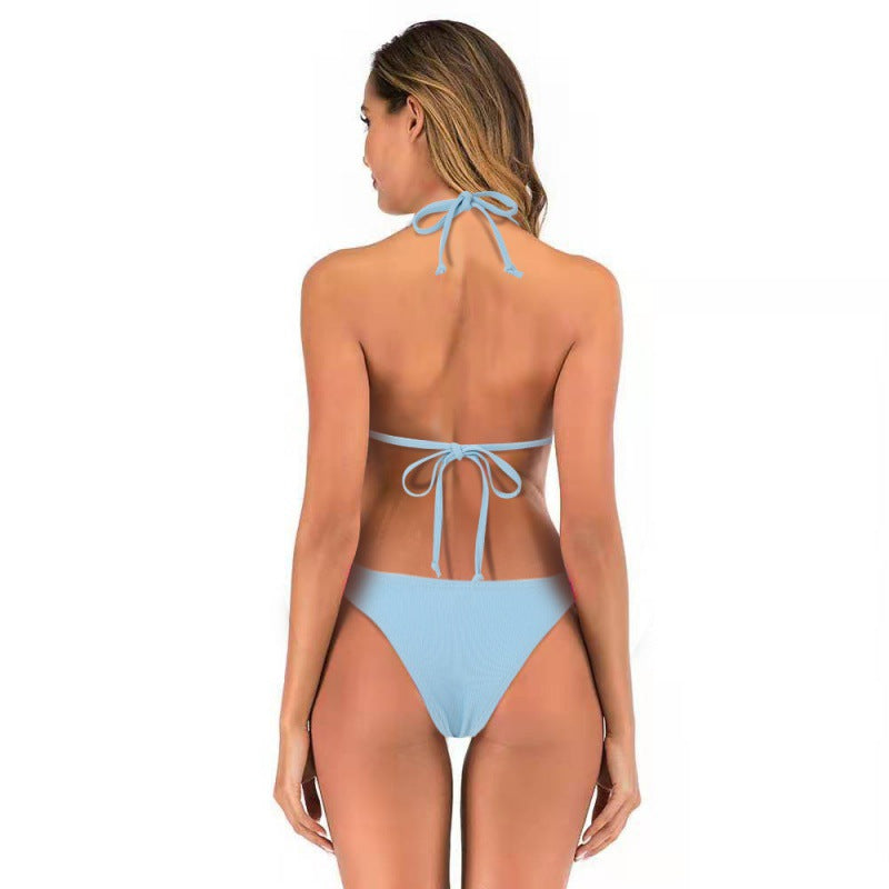 Damen Triangel-Bikini mit geflochtenen Trägern und hohem Beinausschnitt EB