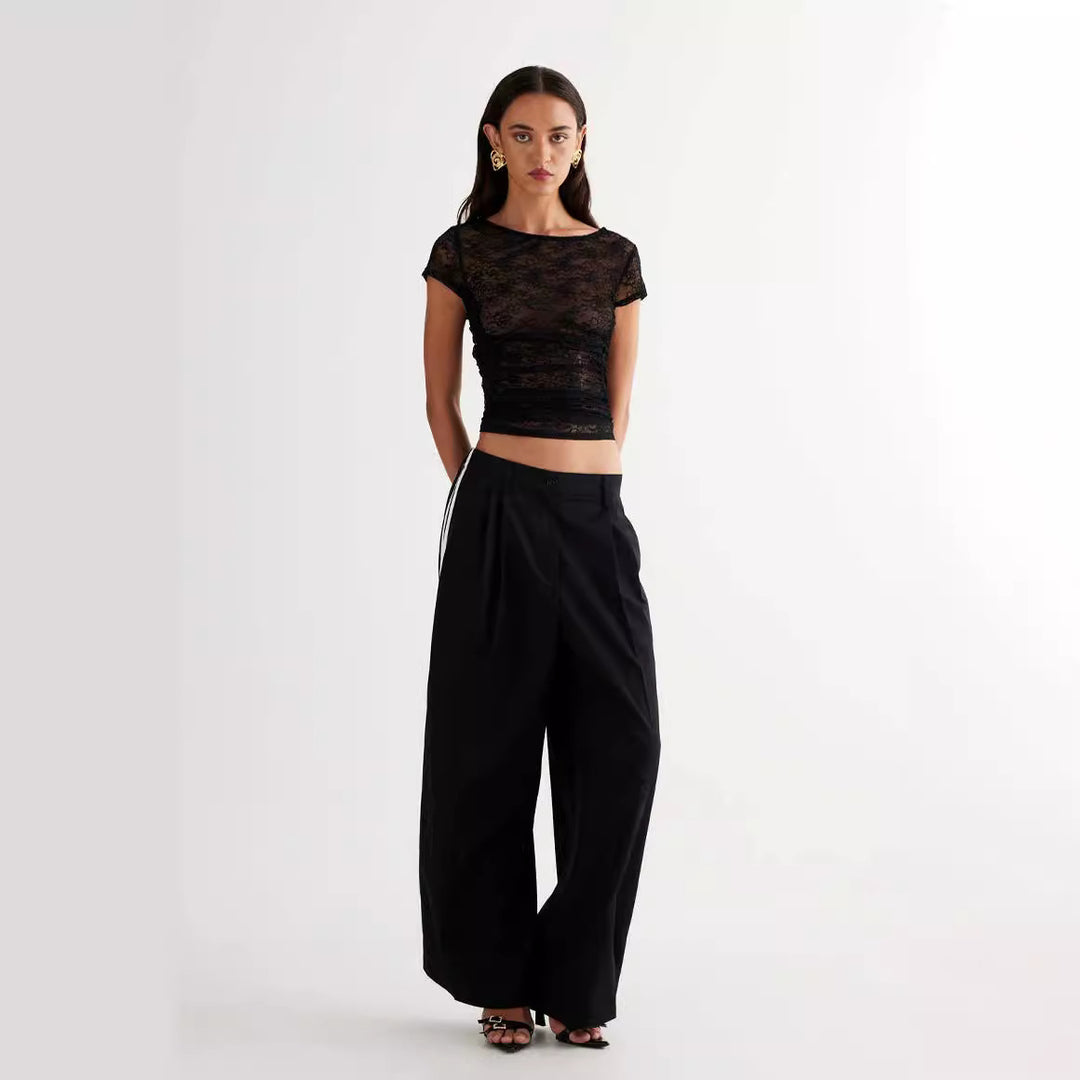 Damen Spitzentop mit enganliegendem Design und kurzen Ärmeln EB