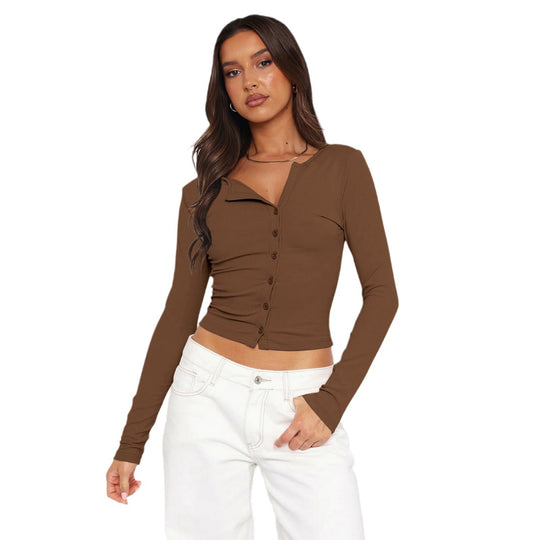 Damen figurbetontes Langarmshirt mit Knopfleiste EB
