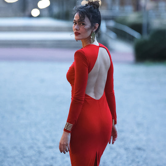 Damen Elegantes langes Wickelkleid mit Rüschendetails EB