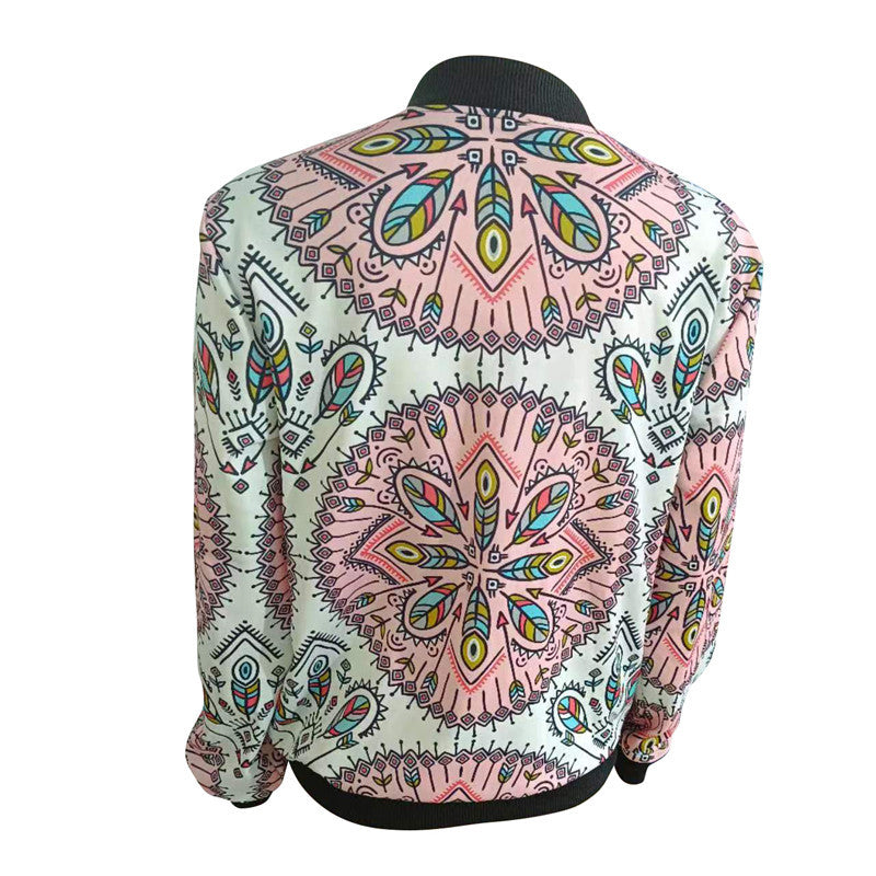 Damen trendiger Bomberjacke mit buntem Mandala-Muster EB