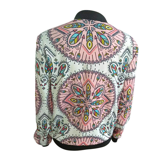 Damen trendiger Bomberjacke mit buntem Mandala-Muster EB