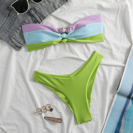 Damen Bandeau-Bikini mit modischem Knoten und hohem Beinausschnitt EB