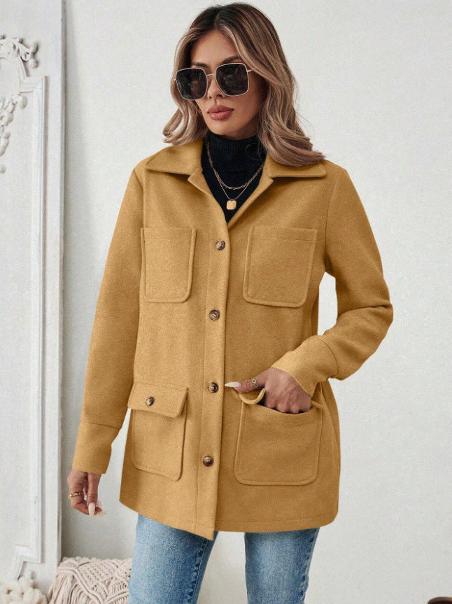 Damen Modische Utility-Jacke mit großen Taschen und goldenem Druck EB