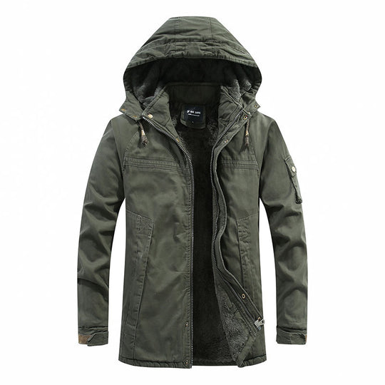 Herren Fieldparka aus robustem Canvas mit wärmender Teddyfleece‑Innenlage und Ärmeltasche EB