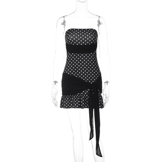 Damen Figurnahes Polka-Dot Kleid mit verspieltem Wickel-Design EB
