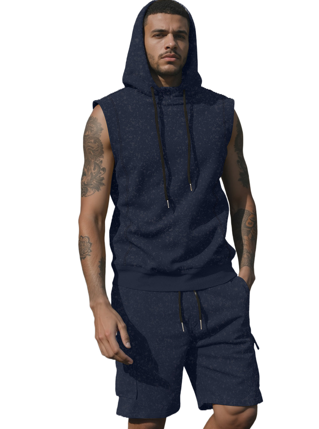 Herren nan Kapuzen-Muskelshirt-Set mit funktionaler Cargobermuda EB