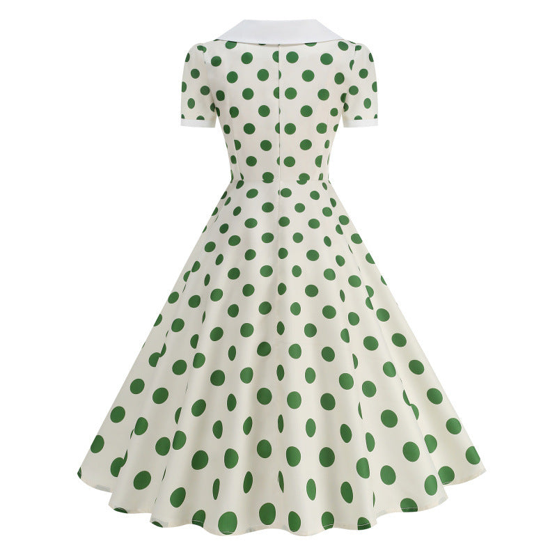 Damen Retro Maxikleid mit Kragen und Punkten EB
