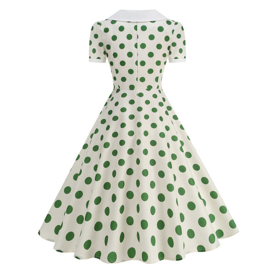 Damen Retro Maxikleid mit Kragen und Punkten EB