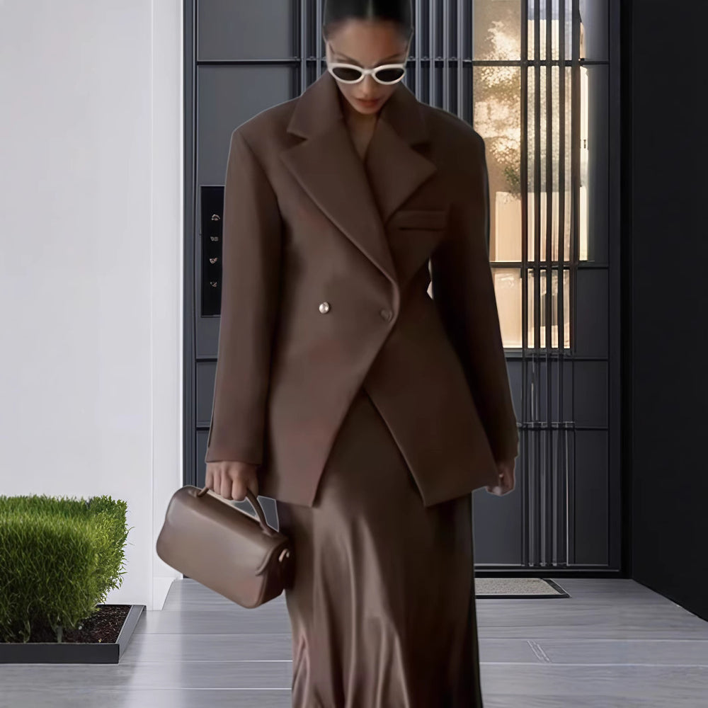 Damen Eleganter Doppelreiher-Blazer mit edlem Schnitt und hohem Kragen EB