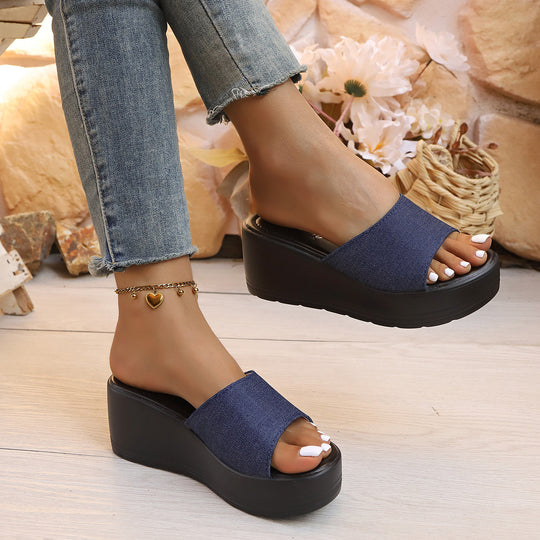 Damen komfortable Plateau-Sandalen mit offenen Zehen und textilem Obermaterial EB