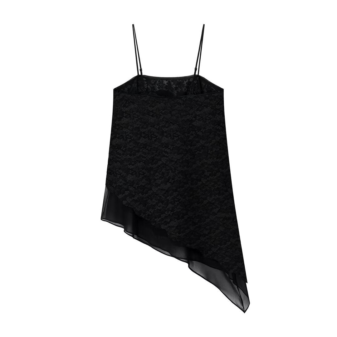 Damen-Spitzen-Camisole mit asymmetrischem Schnitt und dekorativen Trägern EB