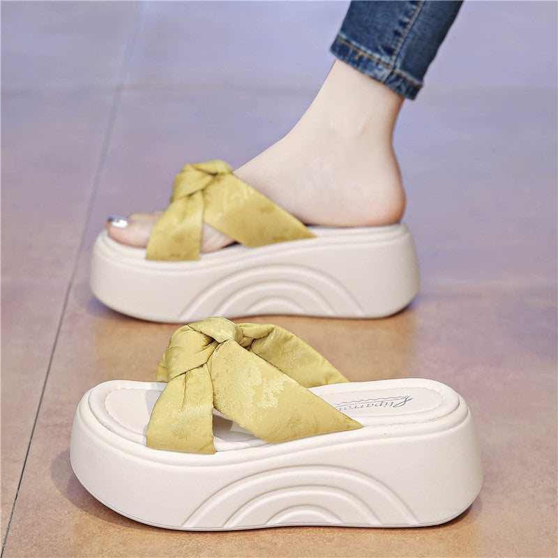 Damen Komfortable Plateau-Sandalen mit modischem Schleifen-Design EB