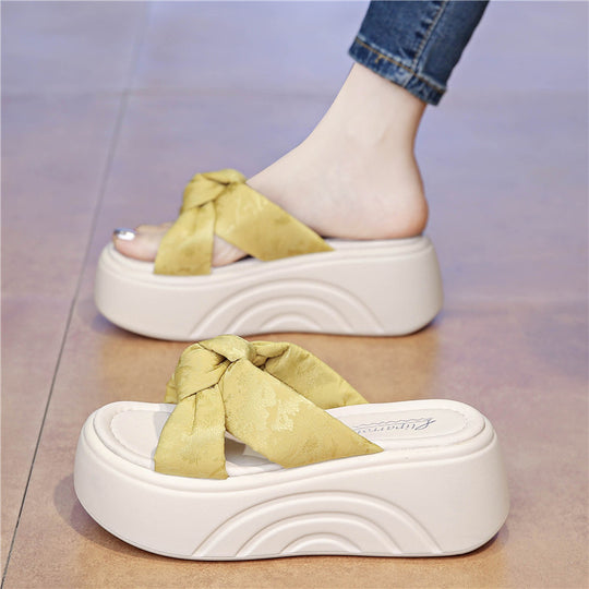 Damen Komfortable Plateau-Sandalen mit modischem Schleifen-Design EB