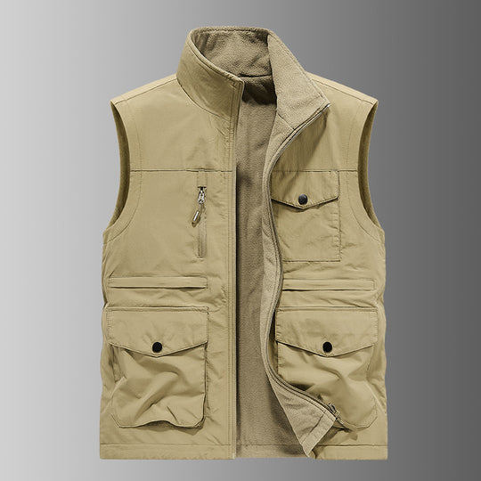 Herren  gefütterte Utility-Weste mit Fleecefutter, Multi-Taschen und Frontreißverschluss EB